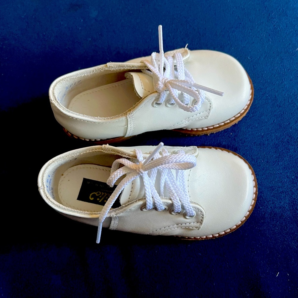 Toddler white leather formal wedding shoes